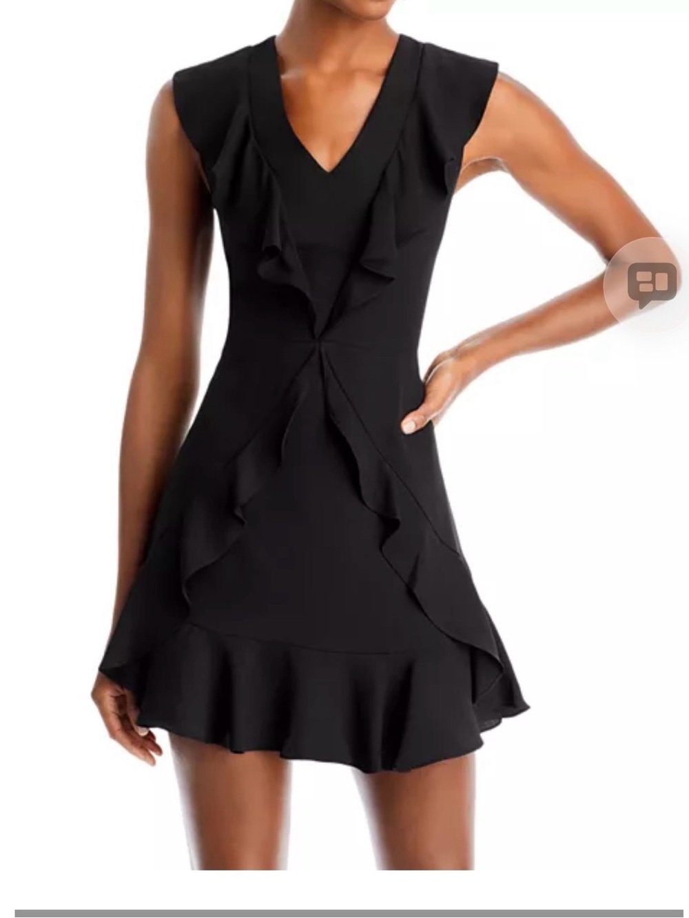 BCBGMaxAzria Black Ruffle V-Neck Fit-and-Flare Mini Dress